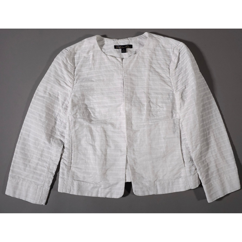 Brooks Brothers Jacket Women‎ 4 White Pleated Pintuck Cotton Open Front Blazer